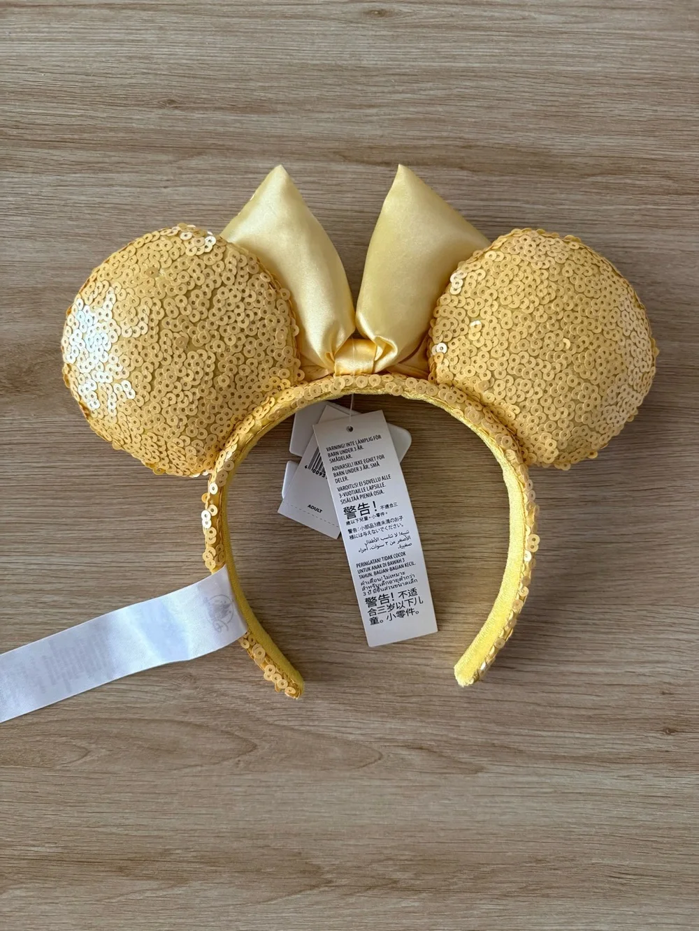 Yellow Sequin Minnie-Style Ears Headband with Satin Bow